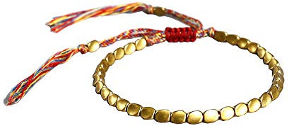 EXINOX Bracelet Porte-Bonheur tibétain Perles en cuivre et Coton | Fait Main | Ajustable | Homme Femme |