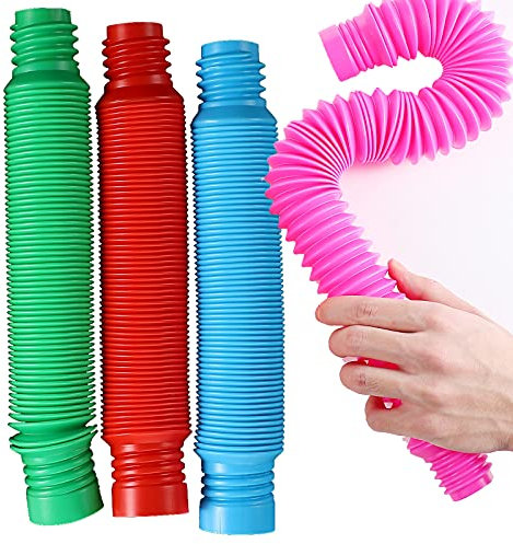 Milaloko Kids Pop Tubes Sensorisches Spielzeug, Bunte Stretch Tubes Zappelspielzeug für Autistische Kinder (4 Pack XL)