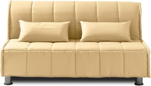 EVERGREENWEB Schlafsofa 140 cm Breit mit Matratze 140x190, Umwandelbar, 2 Sitzer Couch mit Schlaffunktion, Faltbares Bett mit Abnehmbarem und Waschbarem Beige Bezug, Paar Superweiche Kissen | Evening