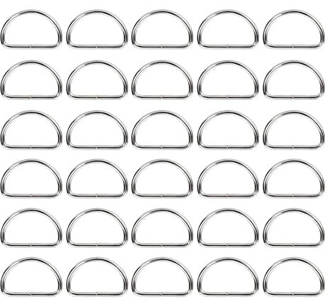 BuxiuGK 30 Stück D Ring aus Stahl 32mm,Metall D Ringe Halbringe Nicht Geschweißte Schnallen für Tasche,Schnalle,Gurte,Rucksack,Bastelzubehör,Silber