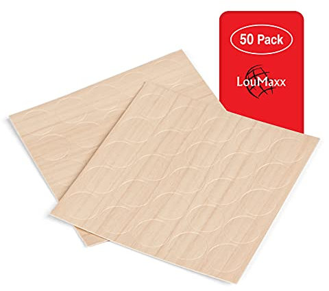 LouMaxx Abdeckkappen für Schrauben rund, Ahorn Ø 14 mm – 50er Set Selbstklebende Abdeckkappen für Bohrlöcher und kleine Beschädigungen – Universelle Schraubenabdeckung Made in EU