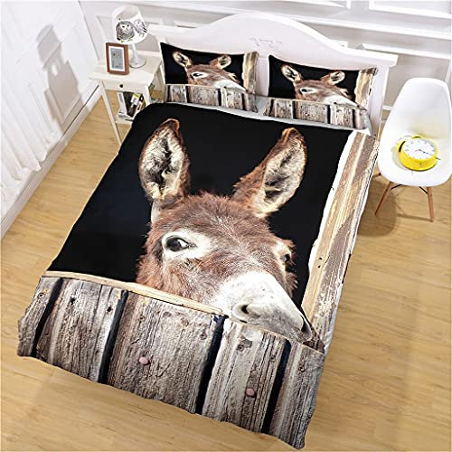 Zqylg Bettwäsche-Set Lustige Esel Mikrofaser Bedrucktes Bettbezug mit Kissenbezug Reißverschluss Schließung für Mädchen Jungen (135 X 200)