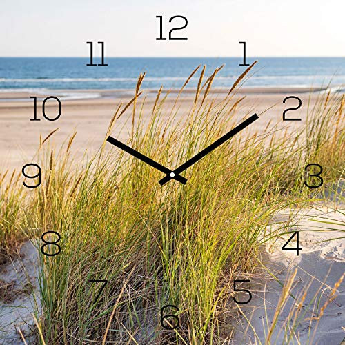 levandeo Wanduhr Alu-Dibond 30x30cm Uhr Alubild Strand Meer Düne Urlaub Deko Aluminium Wanddeko