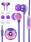 OHEDMEH Wired Earbuds for Kids in-Ear Headphones, Cute Donut Kids Earphones for School, Flat Cable Cute Earbud with Microphone and Lovely Kids Ear Buds Storage Case for Girls Boys and Adults (Purple)