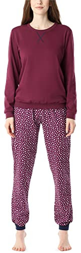 Merry Style Damen Lang Zweiteiliger Schlafanzug aus Baumwolle Pyjama Set Winter MS10-168 (Wein Sterne, XL)