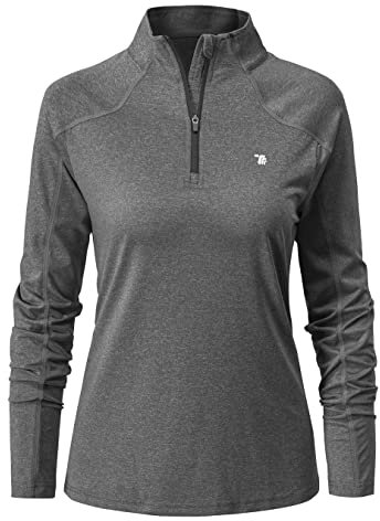 YSENTO Womens 1/4 Zip Running Tops Long Sleeve Sport Gym Top Training Casual Long Sleeve Golf Top(Dark Grey,S)