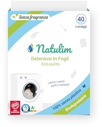Natulim - Detersivo in strisce per lavatrice (40 lavaggi) - Include effetto morbidi, ecologico, anallergico, Zero Waste, Made in EU - Set pulito e morbido senza sporcare il pianeta (Senza Profumo)