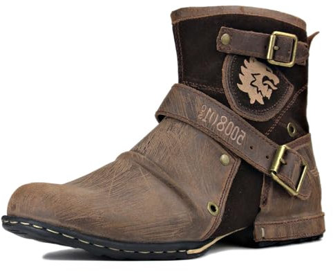 COWSDELLA Stivali da uomo da Motorcycle da Cowboy moda Pelle Chukka Boots Stivaletti Classico Graffi Marrone chiaro,5008-1-D1, US11.5(EU45)