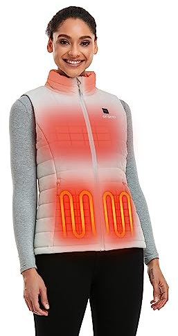 ORORO Beheizbare Weste Damen mit Powerbank, Heizweste Damen Bis zu 10 Stunden Wärme - Ladegerät Nicht Enthalten (Milchweiß,S)