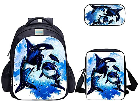MATMO Dinosaurier Rucksack und Lunchtasche Set für Jungen, Lunchtasche, Federmäppchen (Wal Rucksack Set 19)