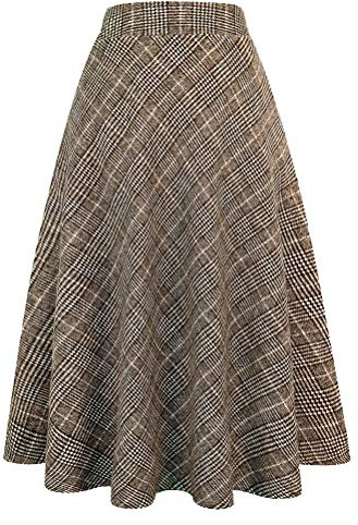 Aline Damenrock, lang, Wolle, kariert, hohe Taille, warm, Winterröcke