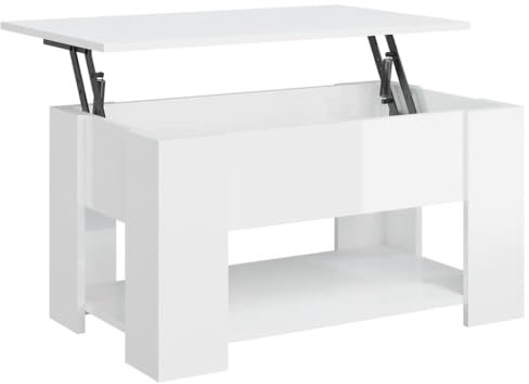 vidaXL Couchtisch Höhenverstellbar Kaffeetisch Beistelltisch Wohnzimmertisch Sofatisch mit Stauraum Hochglanz-Weiß 79x49x41cm Holzwerkstoff