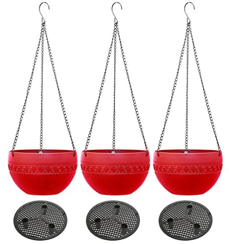 ZhuiKun Blumentopf Hängende Blumenampel mit Ketten Abflusslochs Hängepflanztöpfe für Innen Außen Decken Balkone Pflanzen Wanddekoration - Rot,3Pcs - S