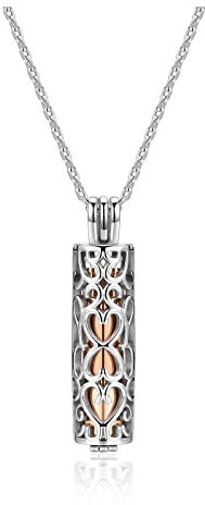 PiercingJak Cremation Jewelry Urn Necklace for Ashes with Hollow Flower Cylinder Vial Cremation Pendant Keepsake Stainless Steel Memorial Lockets Ashes Holder for Women Men Pet
