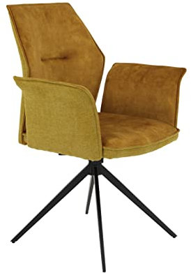 Hela Tische, 1er Pack Armlehnenstuhl Sessel Susanne, Mikrofaser Velvert + Webstoff Gold, Metallgestell Schwarz, 360° drehbar, Armlehne