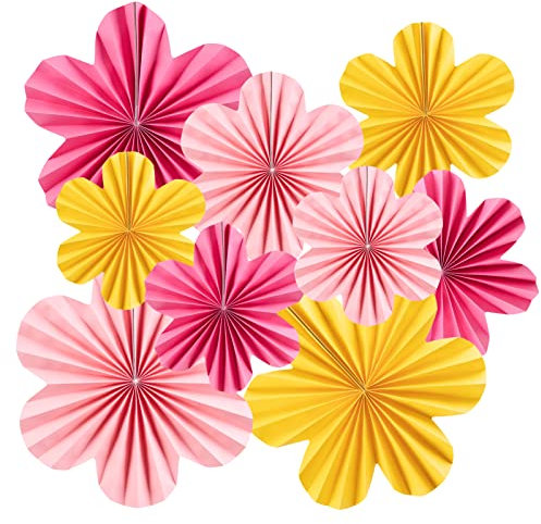SUNBEAUTY 9 Stück Papier Fächer Dekoration Hanging Girlande Rosa Gelb Blumen Papierfächer Party Deko Set für Hochzeit Geburtstag Tea Party Tischdeko Classroom Baby Shower Backdrop Garland
