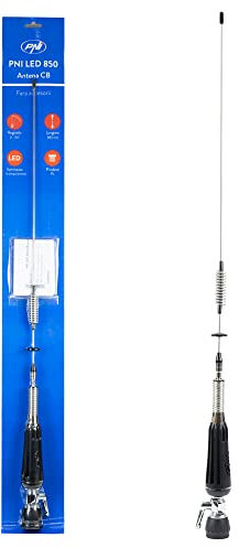 Antenna pieghevole CB PNI LED 850, 85 cm, 26-28 MHz, 300 Watt, si illumina durante la trasmissione, tipo di filettatura PL, senza accessori