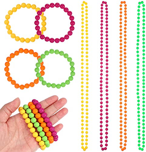 PRETYZOOM 8 Stück Neon Perlen Halskette Armbänder 80Er Jahre Kostüm Zubehör Für Junggesellinnenabschied Party Neon Schmuck
