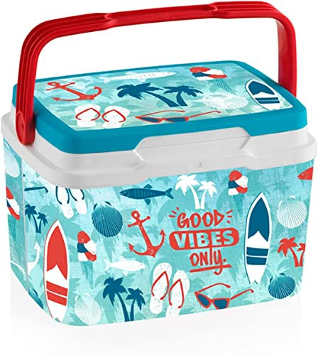 Mugar- Neveras de Playa con Estampado Veraniego con Asa y Cierre Hermético-Modelo Good Vibes- Neveras de 5 o 29 litros con Estampado Divertido (5 litros)