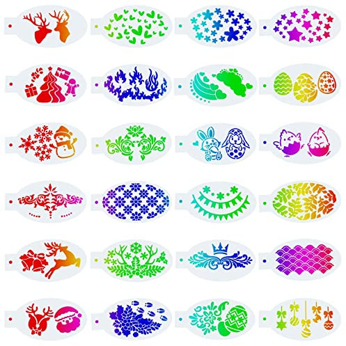 GORGECRAFT 24Stk Gesichtsbemalungsschablonen Körperbemalungsschablone Weihnachten Osterthema Elch Weihnachtsmann Schneemann Ei Kaninchen Wiederverwendbare Weiche Tattoo-Schablonen Für Cosplay