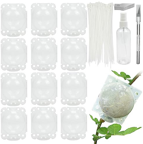 12 Stück Asexuelle Fortpflanzung Hochdruck-Ausbreitungsball (Transparent) mit 50 Stück Sichere Schlösser Wiederverwendbar,für Gartenpfropfung Wurzelbildung