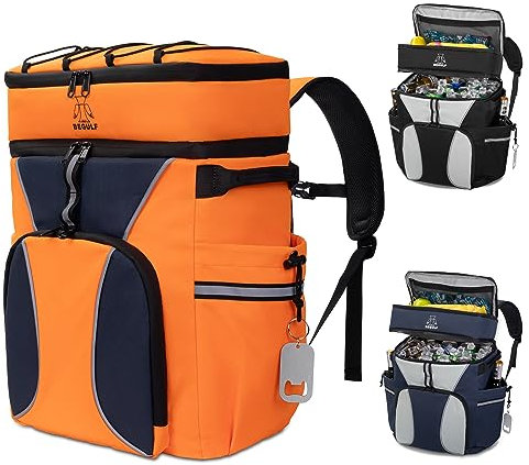 BEGULF Herren Orange Rucksack Kühler mit 30L Fassungsvermögen, 5-lagig isoliertes, auslaufsicheres Futter, reflektierende Streifen, verstellbare Brustschnalle, S-förmige Schultergurte