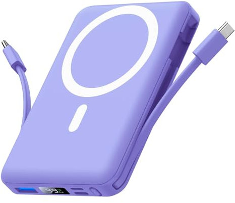Yiisonger Magsafe Powerbank 10000mAh, Wireless Magnetische Powerbank 22.5W PD Schnelles Laden mit LED-Display und USB-C Ladekabel Externe Akkupack für iPhone 14/13/12 Pro Max/Pro/Plus (Lila)