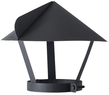 AURIMARA Schornstein-Regenhaube aus Verzinktem Stahl – Ofenrohr/Schornsteinkappe mit Schnell-Montage-Klemmverschluss (Schwarz, Hitzebeständig) (180mm)