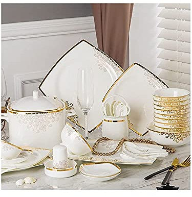 ROLTIN Ensemble d'assiettes et de Bols Service de Vaisselle en Porcelaine Fine pour 10-15 Personnes, Ensemble de Vaisselle Phnom Haut de Gamme de Style de Luxe Jingdezhen