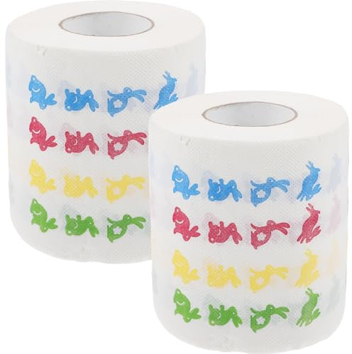 2 Rollen Osterhasen-Toilettenpapier Hase Bedruckte Papierservietten Lustiges Toilettenpapier Einweg-Servietten Taschentücher Dekorative Toilettentücher Für Zuhause Büro