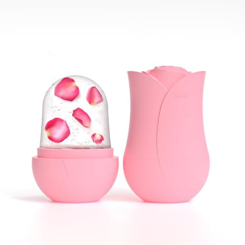 RoseFlower Ice Roller, Eisroller für Gesicht und Augen, Gesichtsmassagegerät für die Frau, Silikon Eis Gesichtsroller, Massagegerät Skin Care Tools Facial Eisroller Auslaufsichere-Rosa