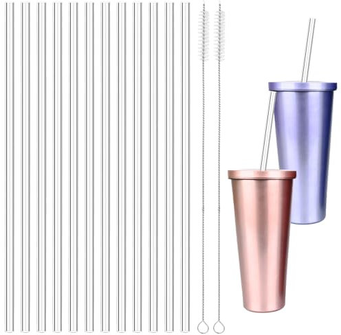 Transparent Strohhalme Plastik 12 Teilige 30 Cm Lange Wiederverwendbar Trinkhalme Plastik Mit Strohhalm-Reinigungsbürste Ohne BPA Für Glas Tasse
