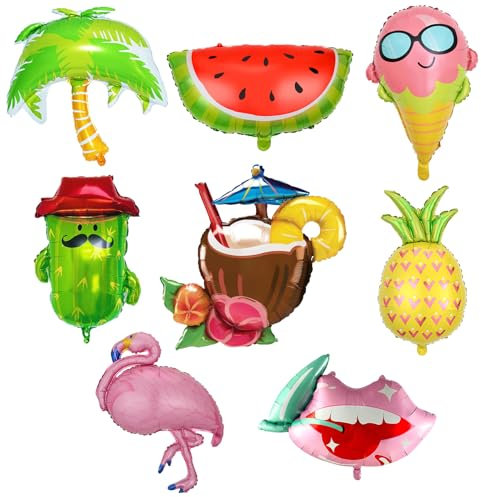 Feliciay 8 Stück Hawaii Party Folienballon,Hawaii Ballons,Folienballon Obst,Frucht Mylar-Ballons,Sommerparty Helium Ballon für Geburtstags Hawaii Party Sommer Strandparty Zubehör