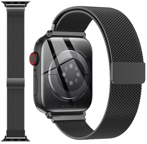 Original Edelstahl Milanese Loop Kompatibel mit Apple Watch Armband 49mm 46mm 45mm 44mm 42mm 41mm 40mm 38mm, Ersatzband für iwatch Ultra/Ultra 2,SE, Series 10 9 8 7 6 5 4 3 2 1