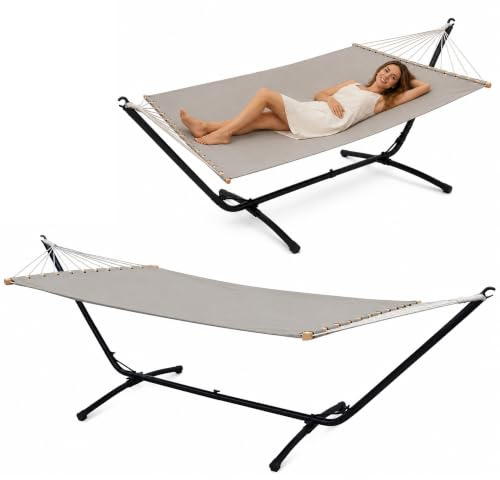 AMANKA Outdoor Hängematte mit Gestell 2 Personen - 310cm Hängemattengestell bis 120kg - 200x120 Hängematte für Garten mit Gestell Hängematte für Balkon Hängeliege mit Gestell Boho Gartenliege Hängend