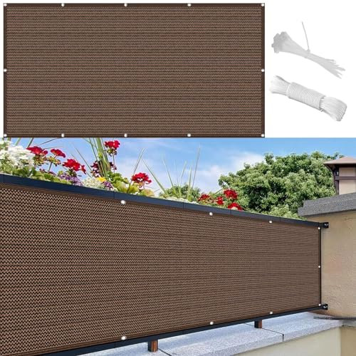 Brise Vue pour Balcon 160 x 600 cm Protection UV Toile de Balcon Brise Vue Jardin avec Attaches de Câble et Cordons pour Balcon et Clôture Porches, Marron