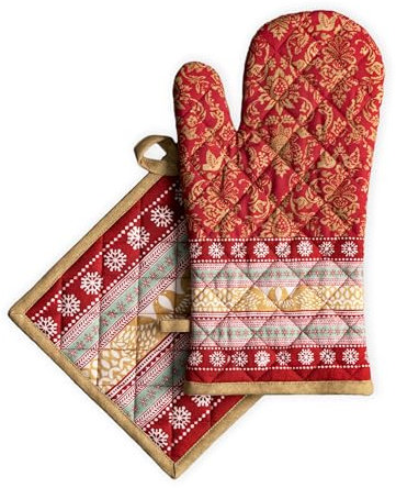 Maison d' Hermine Ofenhandschuh(19cm x 33cm) & Topflappen(20cm x 20cm) Set aus 100% Baumwolle, hitzebeständig zum Grillen, Ostern, Kochen, Backen, Grillen, Sofia – Frühling/Sommer