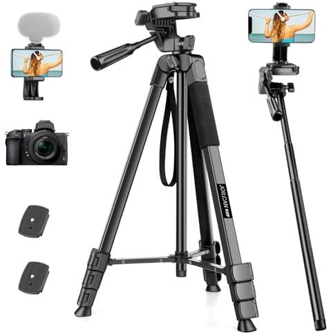 JOILCAN Tripode Camara, 210.8cm Ligero Tripode para Movil/iPhone & Palo Selfie en Aluminio para Nikon Canon Sony DSLR, Tripode para Smartphone/Teléfono con Soprtre de Teléfono y Control Remoto