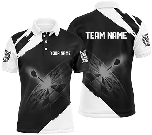 Schwarz-Weiß Personalisierte Damen Darts Polo Shirt - Individuelle Dart Trikots für Männer & Frauen - Dart Jerseys L1395
