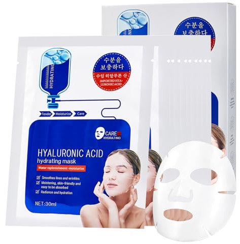 Hyaluron Maske Gesicht, Hyaluronsäure Gesichtsmaske Tuchmaske, Hyaluronic Acid Sheet Mask, Tuchmasken Gesicht, Erfrischend und Feuchtigkeitsspendend, Strahlende Haut - Hydra Bomb