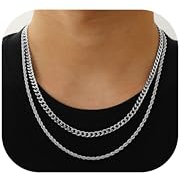Aretas Silver Chain Necklace for Men, Layered Stainless Steel Rope Link Cuban Chain Set Mens Accessories Necklaces Jewelry Gifts Male Him Collar Cadena Hombres 18/20 Inches