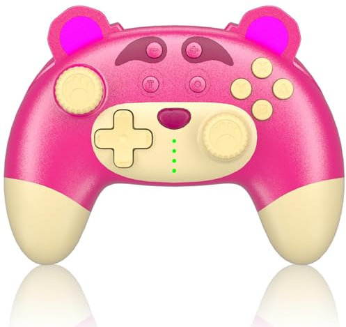 Switch Pro Controller, Wireless Switch Controller per Switch OLED/Switch Lite/PC, 6 assi, Carino Rosa Fragola Orso Switch Pro Controller con Vibrazione, Switch Controller con Turbo
