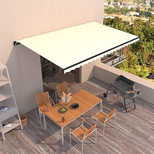 Juroupi Markise Manuell Einziehbar Sonnenmarkise Terrasse Einziehbare Markisen Balkon Markise 500x300 cm Creme