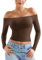 ZAAYO Long Sleeve Schulterfreies Oberteil Damen Y2K Crop Top Basic Langarmshirt Sport Tshirt Off Shoulder Gym Oberteil Damen Dark Brown S