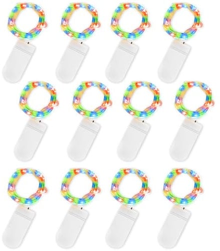 Jsdoin Fairy Lights, 12 Pack 2m 20 Led Battery Operated String Lights Copper Wire Light for Indoor Outdoor Lighting, Bedroom, Wedding Decor, Party, Christmas, Tree Decoration (Multicolour)