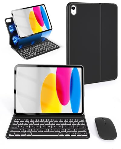 Nsyee Folio Case con Tastiera e Mouse compatibile con iPad 11a gen. A16 11 2025 (A3354/A3355/A3356), iPad 10a gen. 11 2022 (A2696/A2757/A2777), custodia sottile