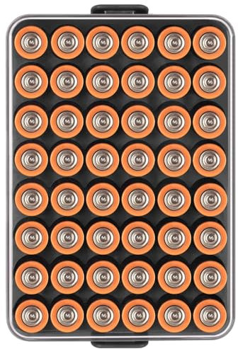 Battery Organiser Storage Case, Small Battery Safe Box Container for 48 AA Batteries, Plastic Clear Protective Battery Holder for Travel/Home/Office (Black, L)