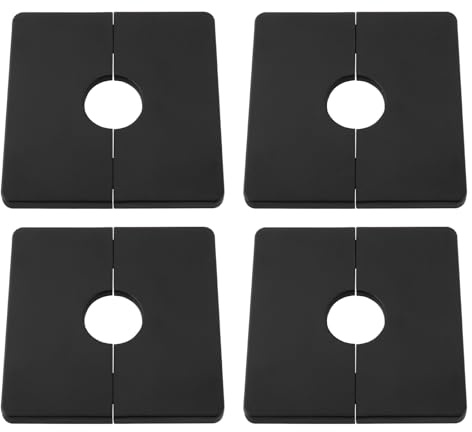 OTOTEC 4 Stück Wand-Flansch-Öffnung, 22 mm, ABS, 85,5 mm, selbstklebende quadratische Rosettenplatten für festen Duschkopf, Standard-Rohre, 1,27 cm Rohre, Schwarz