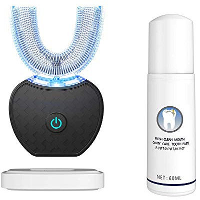 Spazzolino ad Ultrasuoni, 360° Spazzolino Automatico, Elettrico Spazzolino per Sbiancamento dei Denti con Timer (Nero)