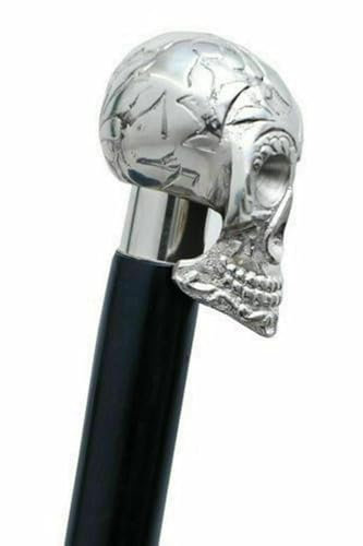 Gehstock mit Messing-Totenkopf-Griff, viktorianischer Holzstock, verchromt, 91,4 cm, Geschenk für Männer und Frauen